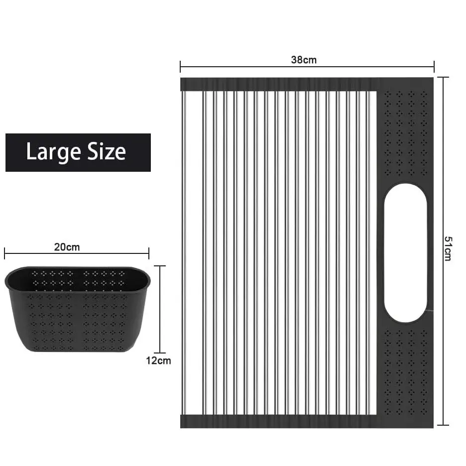 2 Pack Large Stainless Steel Roll Up Dish Drying Rack with Utensil Holder for Home Kitchen - Home & Garden > Home &