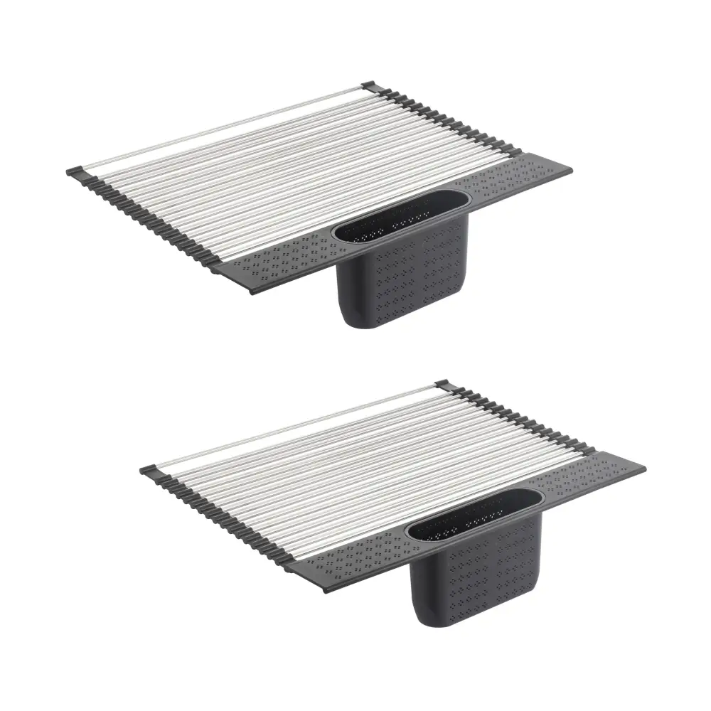 2 Pack Large Stainless Steel Roll Up Dish Drying Rack with Utensil Holder for Home Kitchen - Home & Garden > Home &