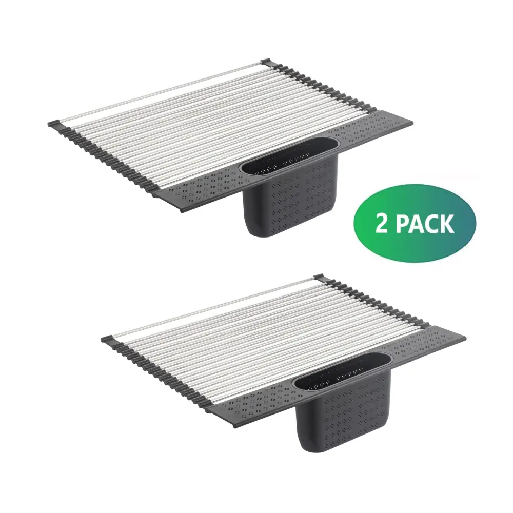 2 Pack Large Stainless Steel Roll Up Dish Drying Rack with Utensil Holder for Home Kitchen - Home & Garden > Home &