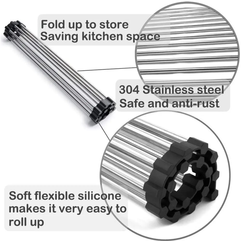 2 Pack Large Stainless Steel Roll Up Dish Drying Rack with Utensil Holder for Home Kitchen - Home & Garden > Home &