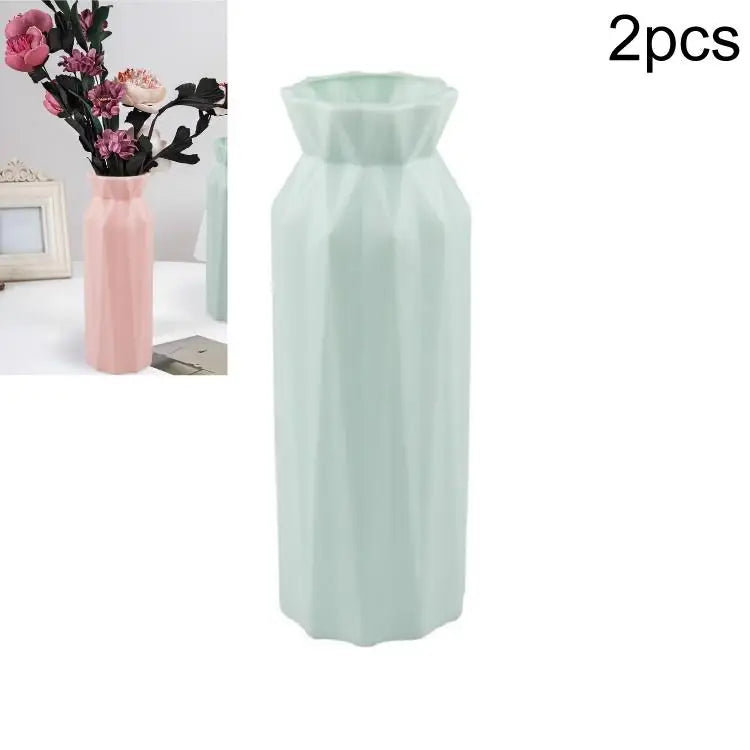 2-pack Plastic Round Vases - Simple Anti-fall Home Decor Ornaments - Green - Home & Garden > Decor > Vases & Table Decor