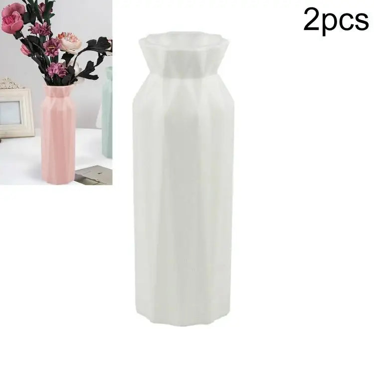 2-pack Plastic Round Vases - Simple Anti-fall Home Decor Ornaments - White - Home & Garden > Decor > Vases & Table Decor