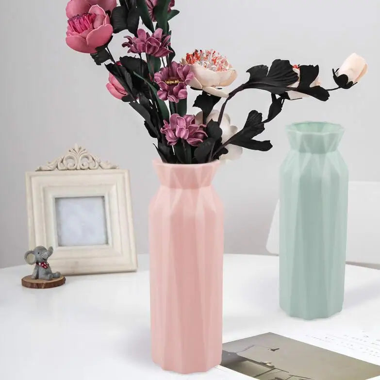 2-pack Plastic Round Vases - Simple Anti-fall Home Decor Ornaments - Green - Home & Garden > Decor > Vases & Table Decor