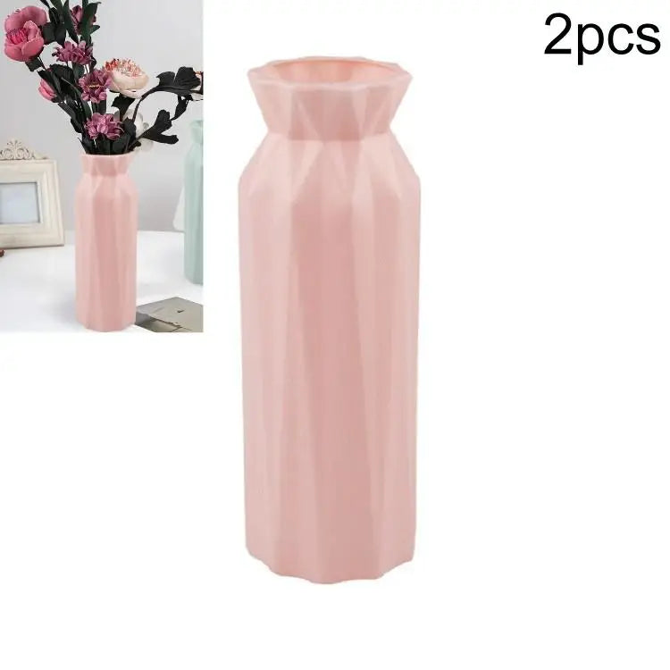 2-pack Plastic Round Vases - Simple Anti-fall Home Decor Ornaments - Pink - Home & Garden > Decor > Vases & Table Decor