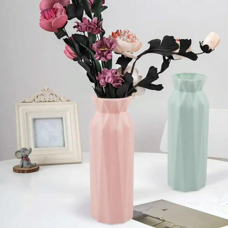 2-pack Plastic Round Vases - Simple Anti-fall Home Decor Ornaments - Gray - Home & Garden > Decor > Vases & Table Decor