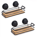 2 Pack Rectangular Bamboo Corner Shower Caddy Shelf Basket Rack with Premium Vacuum Suction Cup No-Drilling