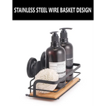 2 Pack Rectangular Bamboo Corner Shower Caddy Shelf Basket Rack with Premium Vacuum Suction Cup No-Drilling