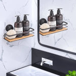 2 Pack Rectangular Bamboo Corner Shower Caddy Shelf Basket Rack with Premium Vacuum Suction Cup No-Drilling