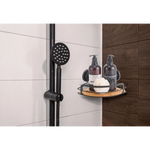 2 Pack Round Bamboo Corner Shower Caddy Shelf Basket Rack with Premium Vacuum Suction Cup No-Drilling for Bathroom