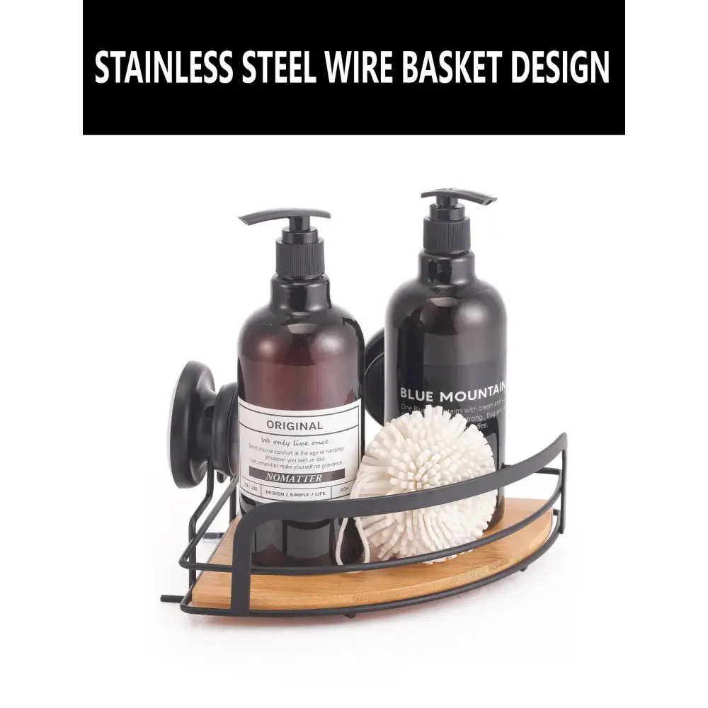 2 Pack Round Bamboo Corner Shower Caddy Shelf Basket Rack with Premium Vacuum Suction Cup No-Drilling for Bathroom