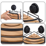2 Pack Round Bamboo Corner Shower Caddy Shelf Basket Rack with Premium Vacuum Suction Cup No-Drilling for Bathroom