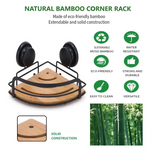 2 Pack Round Bamboo Corner Shower Caddy Shelf Basket Rack with Premium Vacuum Suction Cup No-Drilling for Bathroom