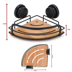 2 Pack Round Bamboo Corner Shower Caddy Shelf Basket Rack with Premium Vacuum Suction Cup No-Drilling for Bathroom