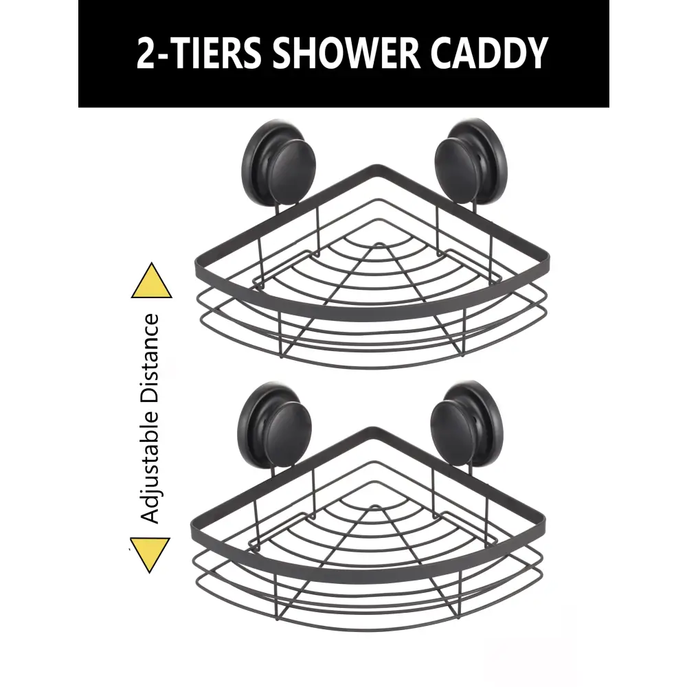 2 Pack Round Corner Shower Caddy Shelf Basket Rack with Premium Vacuum Suction Cup No-Drilling for Bathroom and Kitchen