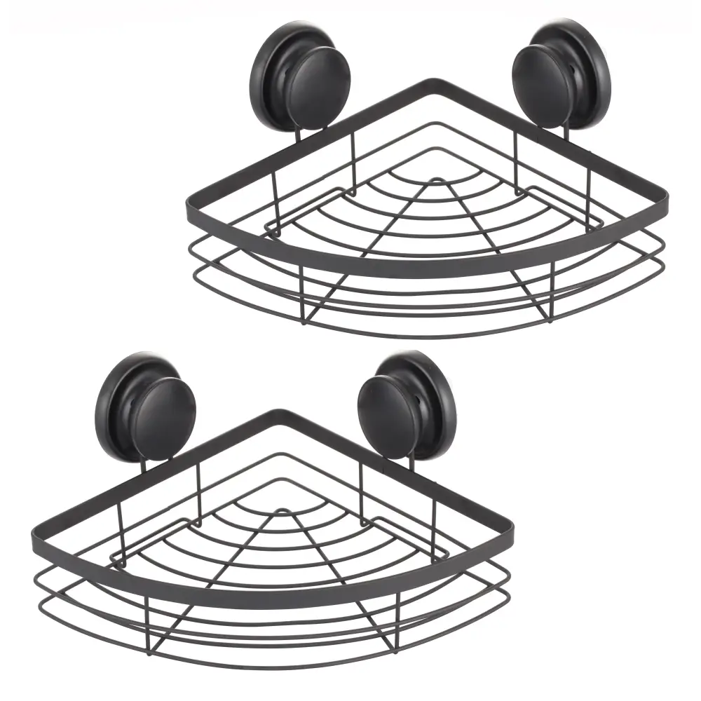2 Pack Round Corner Shower Caddy Shelf Basket Rack with Premium Vacuum Suction Cup No-Drilling for Bathroom and Kitchen