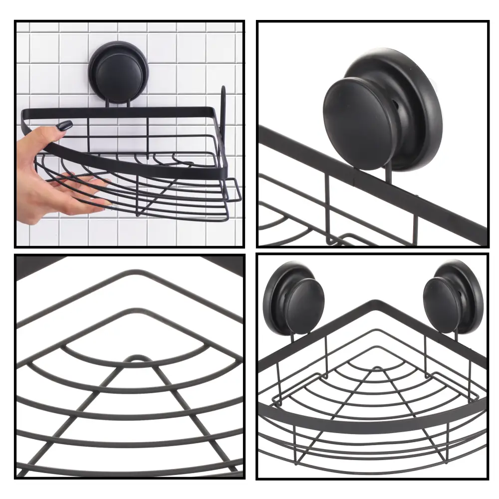 2 Pack Round Corner Shower Caddy Shelf Basket Rack with Premium Vacuum Suction Cup No-Drilling for Bathroom and Kitchen