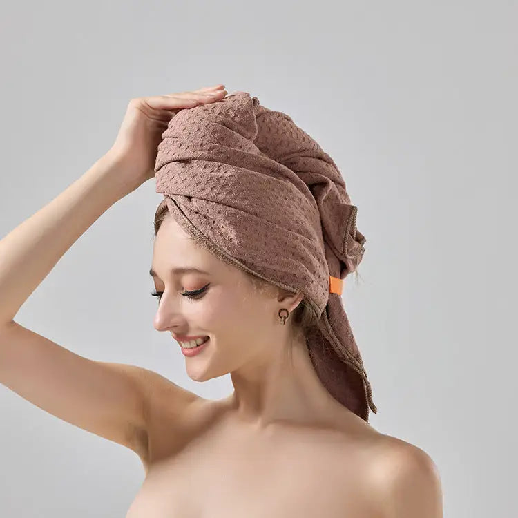 2 Pcs Coffee Super Absorbent Waffle Weave Hair Towel Multi-Functional Quick Drying Turban for Women Soft & Fast Drying