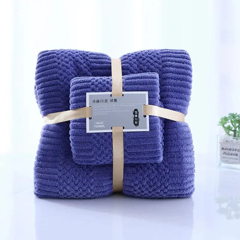 (2 PCS Dark Blue) Coral Fleece Towel and Bath Towel Set - Ultra Soft Absorbent and Lint-Free for Home and Spa - Home &
