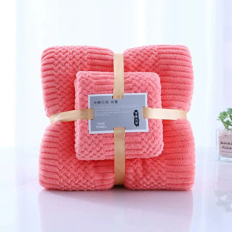(2 PCS Dark Pink) Coral Fleece Towel and Bath Towel Set - Ultra Soft Absorbent and Lint-Free for Home and Spa - Home &
