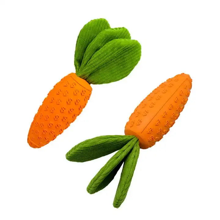 2 PCS Durable Rubber Carrot Dog Toy – Squeaky Chew Toy for Large Dogs Puppy Teething & Dental Care Interactive Play