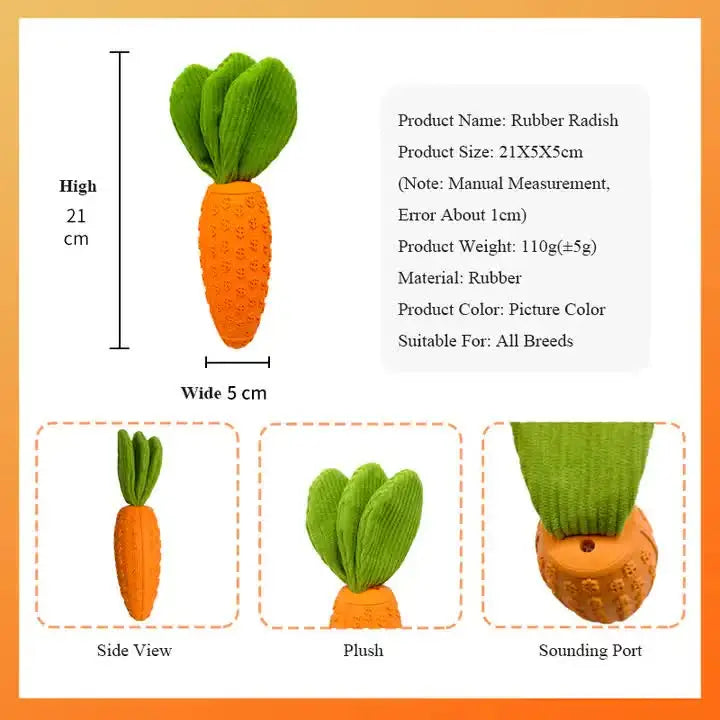 2 PCS Durable Rubber Carrot Dog Toy – Squeaky Chew Toy for Large Dogs Puppy Teething & Dental Care Interactive Play