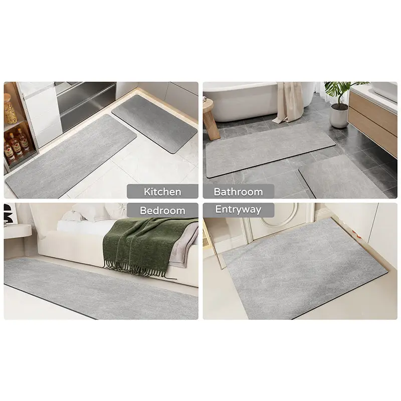 2 pcs Grey Quick-Dry Absorbent Non-Slip Bath Rug for Bathroom Kitchen & Entryway 40x60cm - Home & Garden > Bathroom