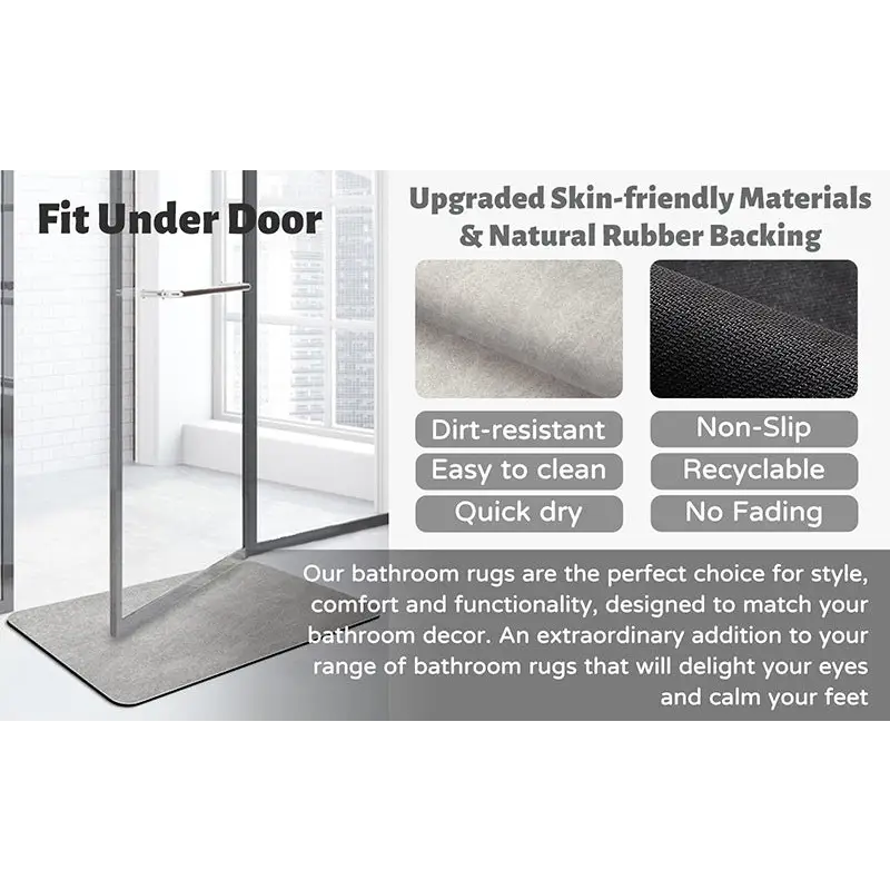 2 pcs Grey Quick-Dry Absorbent Non-Slip Bath Rug for Bathroom Kitchen & Entryway 40x60cm - Home & Garden > Bathroom