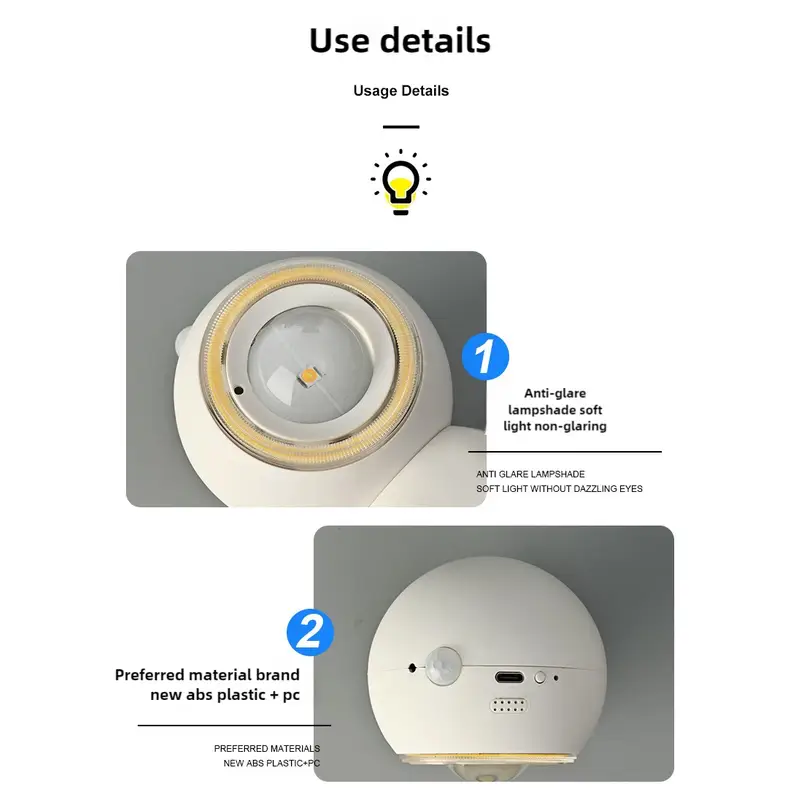 2 Pcs Grey Rechargeable Magnetic USB Table Lamp & Wall Light - 3000K/4000K/6000K Adjustable Brightness with Anti-Glare