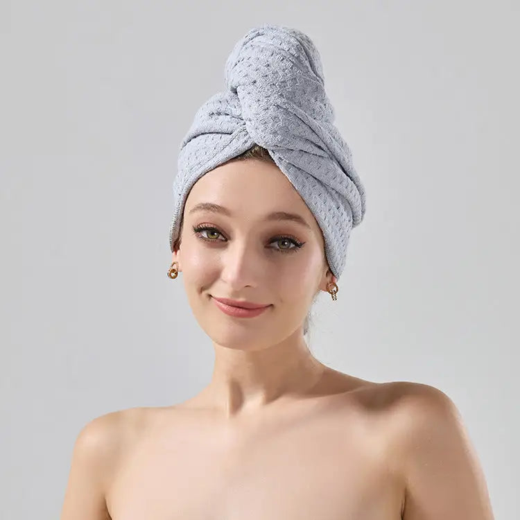 2 Pcs Grey Super Absorbent Waffle Weave Hair Towel Multi-Functional Quick Drying Turban for Women Soft & Fast Drying