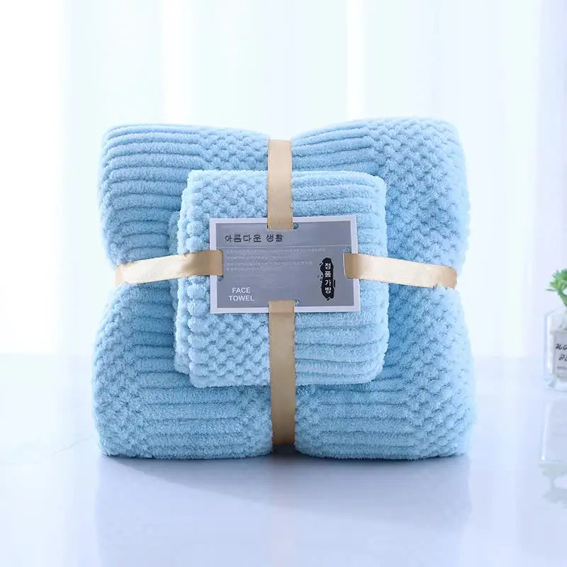 (2 PCS Light Blue) Coral Fleece Towel and Bath Towel Set - Ultra Soft Absorbent and Lint-Free for Home and Spa - Home &