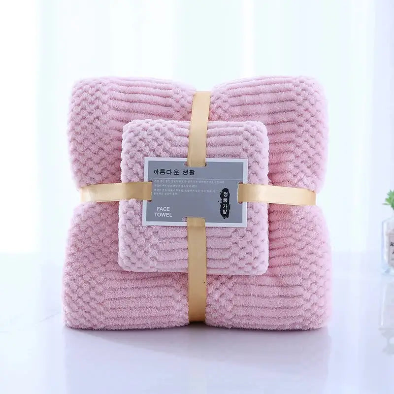 (2 PCS Light Pink) Coral Fleece Towel and Bath Towel Set - Ultra Soft Absorbent and Lint-Free for Home and Spa - Home &