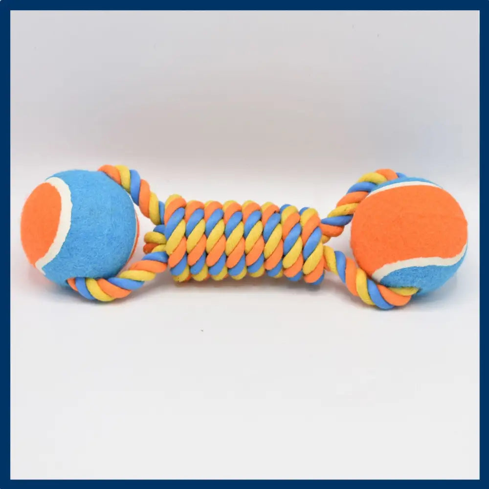 2 PCS Orange Durable Cotton Rope and Tennis Ball Dog Toy Set - Chew Resistant Tug Toys with Rope Dumbbell - Perfect