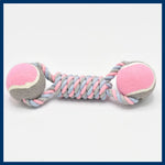 2 PCS Pink Durable Cotton Rope and Tennis Ball Dog Toy Set – Chew Resistant Tug Toys with Rope Dumbbell – Perfect