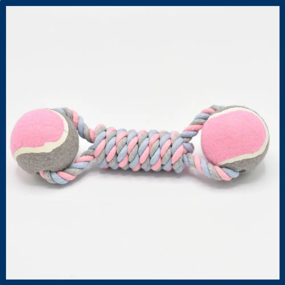 2 PCS Pink Durable Cotton Rope and Tennis Ball Dog Toy Set – Chew Resistant Tug Toys with Rope Dumbbell – Perfect