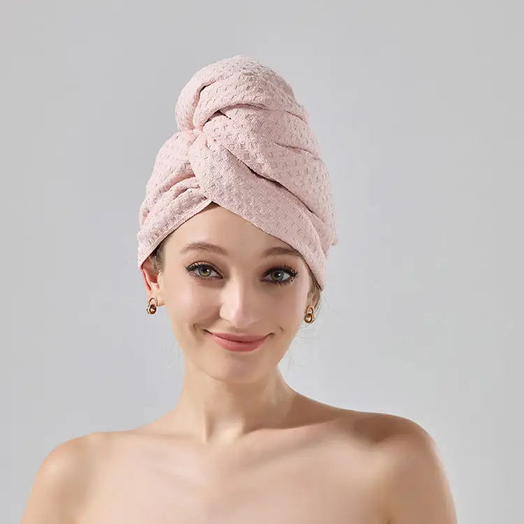 2 Pcs Pink Super Absorbent Waffle Weave Hair Towel Multi-Functional Quick Drying Turban for Women Soft & Fast Drying