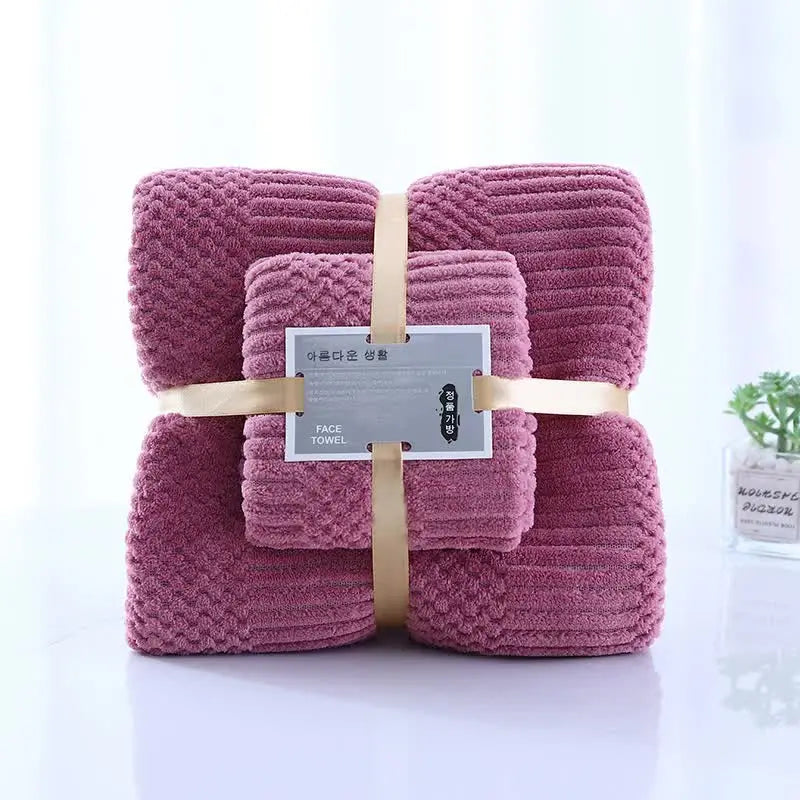 (2 PCS Purple) Coral Fleece Towel and Bath Towel Set - Ultra Soft Absorbent and Lint-Free for Home and Spa - Home &