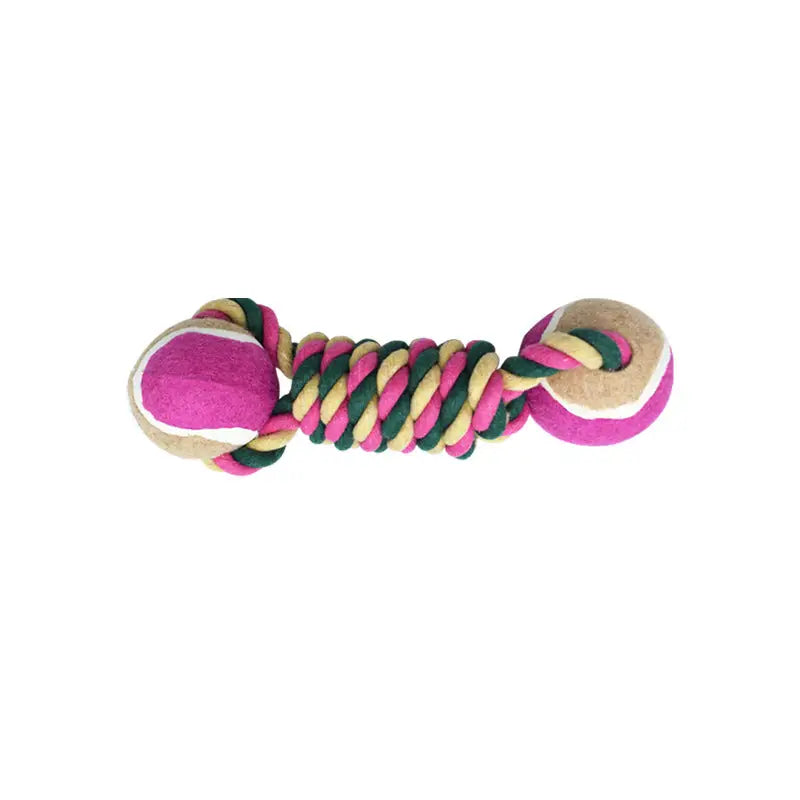 2 PCS Rose Red Durable Cotton Rope and Tennis Ball Dog Toy Set - Chew Resistant Tug Toys with Rope Dumbbell - Perfect