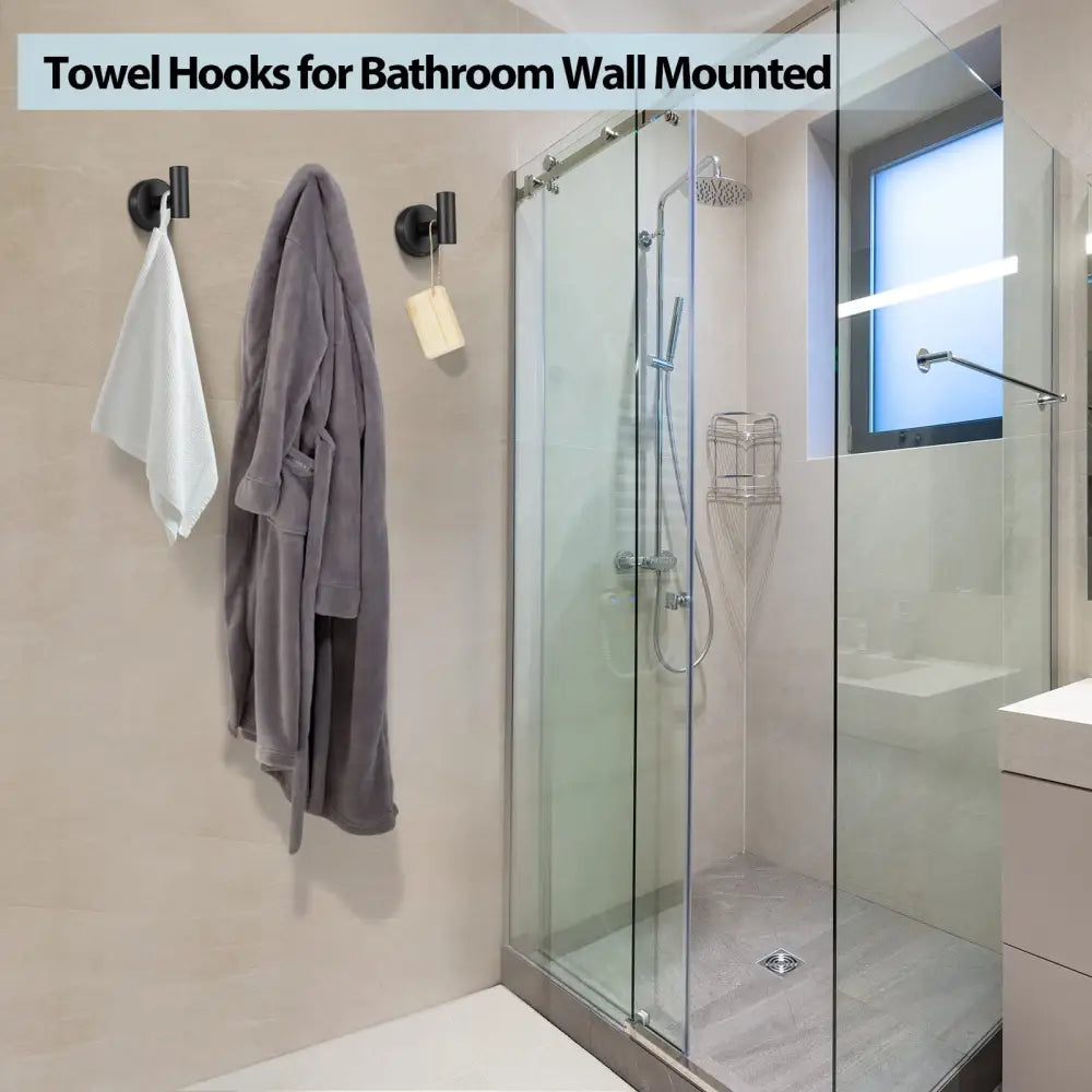 2 Pcs Wall Mount Bathroom Towel Hooks Holder Cloth Hanger Hook Kitchen Door Hanger Black - Furniture > Living Room >