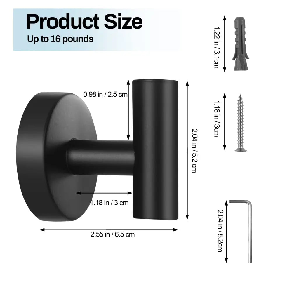 2 Pcs Wall Mount Bathroom Towel Hooks Holder Cloth Hanger Hook Kitchen Door Hanger Black - Furniture > Living Room >