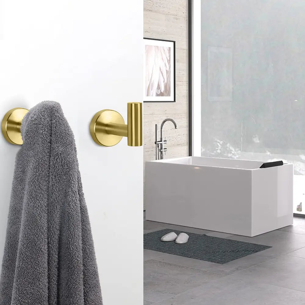 2 Pcs Wall Mount Bathroom Towel Hooks Holder Cloth Hanger Hook Kitchen Door Hanger Gold - Furniture > Living Room >
