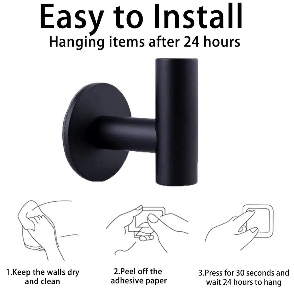 2 Pcs Wall Mount Self Adhesive Bathroom Towel Hooks Holder Cloth Hanger Hook Door Hanger Black - Audio & Video >
