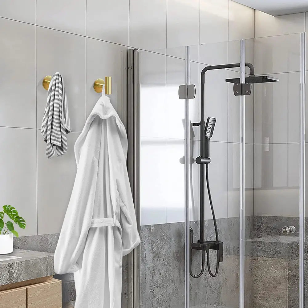 2 Pcs Wall Mount Self Adhesive Bathroom Towel Hooks Holder Cloth Hanger Hook Door Hanger Gold - Audio & Video > Musical