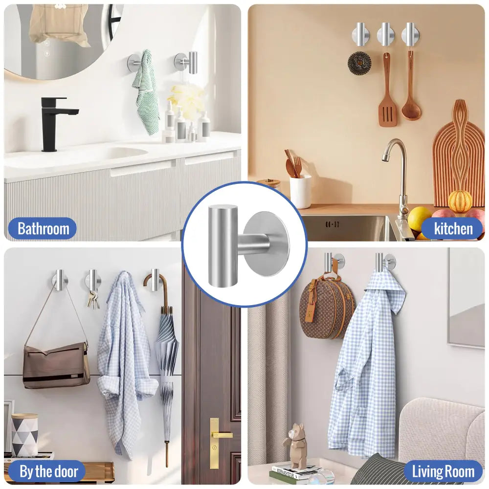 2 Pcs Wall Mount Self Adhesive Bathroom Towel Hooks Holder Cloth Hanger Hook Door Hanger Brushed Nickel - Audio & Video