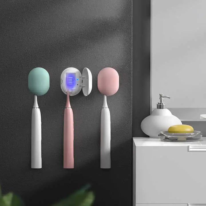 2 Pcs White Portable Mini Toothbrush Sanitizer - Compact Travel UV-C Sterilizer for Home and Travel Use - Home & Garden