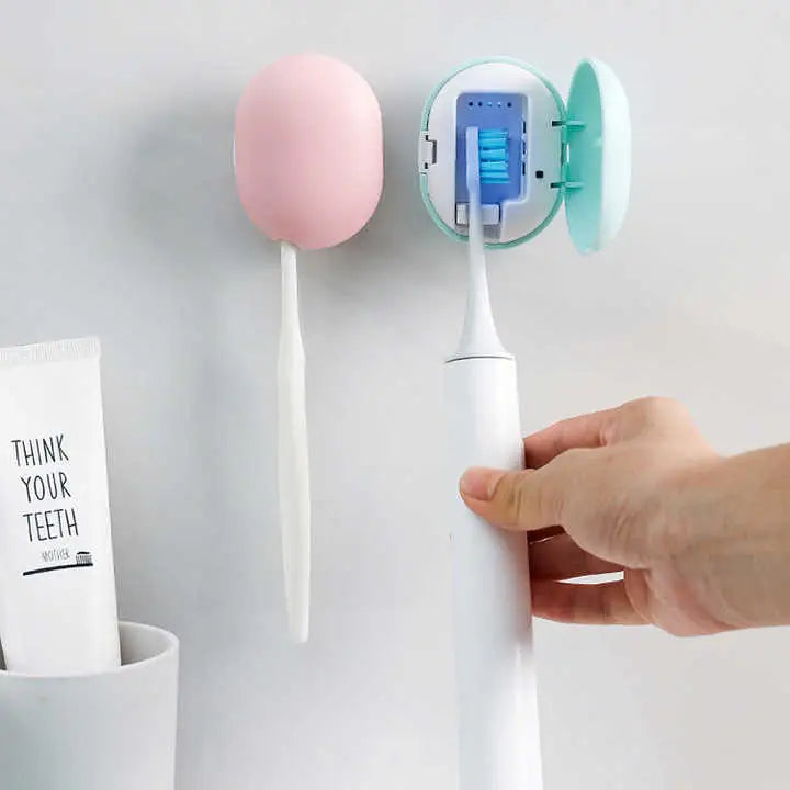 2 Pcs White Portable Mini Toothbrush Sanitizer - Compact Travel UV-C Sterilizer for Home and Travel Use - Home & Garden