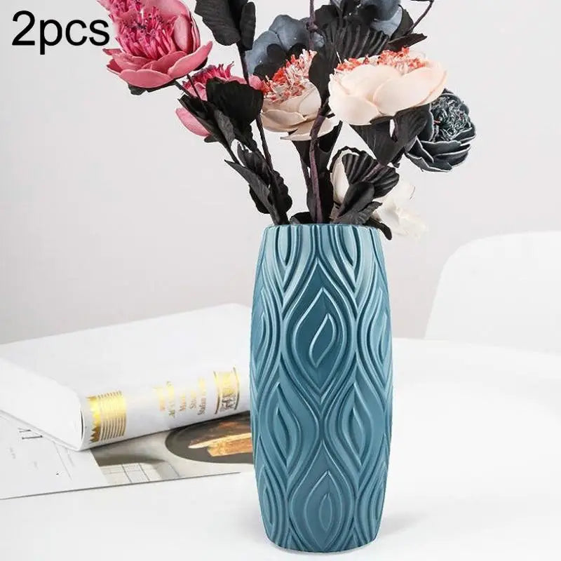 2-piece Plastic Vase Set for Creative Flower Arrangements Wet and Dry Decor - Milk White - Home & Garden > Decor >