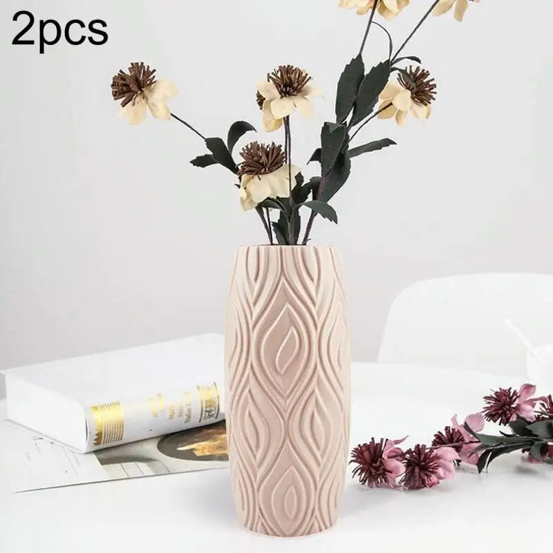 2-piece Plastic Vase Set for Creative Flower Arrangements Wet and Dry Decor - Milk White - Home & Garden > Decor >
