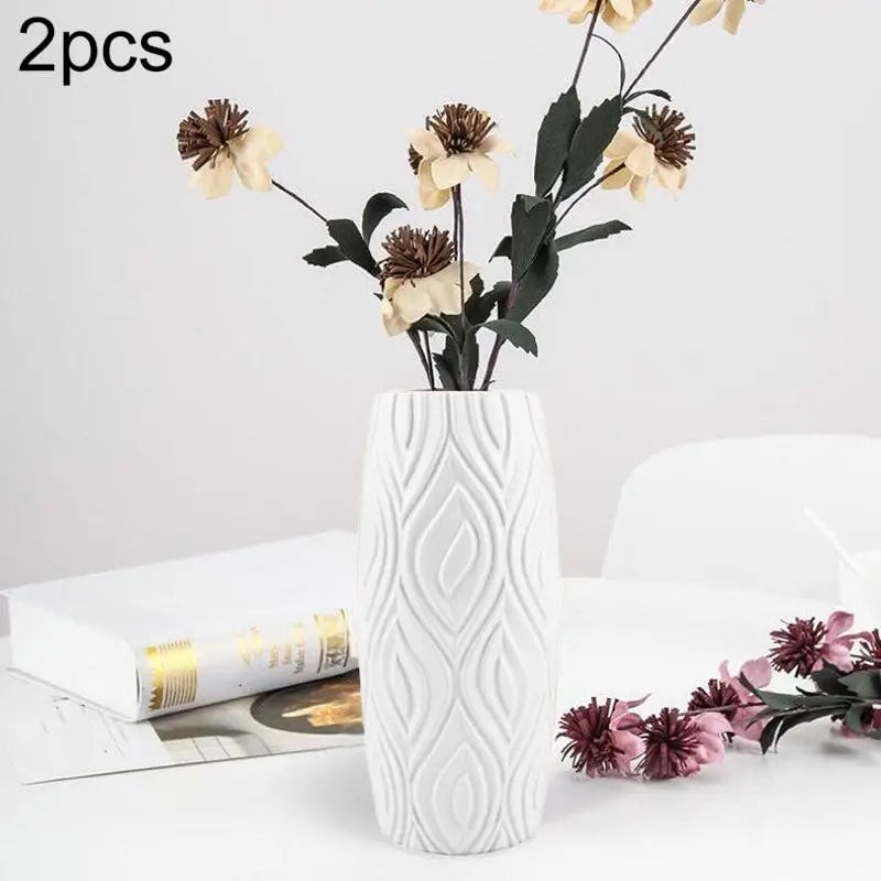 2-piece Plastic Vase Set for Creative Flower Arrangements Wet and Dry Decor - Milk White - Home & Garden > Decor >