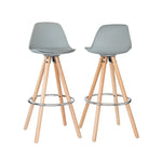 2 PU Leather Padded Barstools (Light Grey/Wood) with Metal Footrest - Furniture > Bar Stools & Chairs > Table & Bar