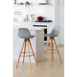 2 PU Leather Padded Barstools (Light Grey/Wood) with Metal Footrest - Furniture > Bar Stools & Chairs > Table & Bar
